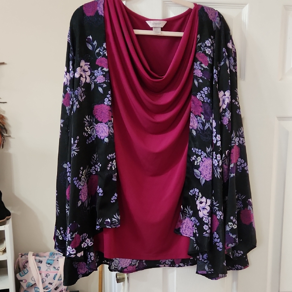 Magenta Top With Floral Jacket With Top